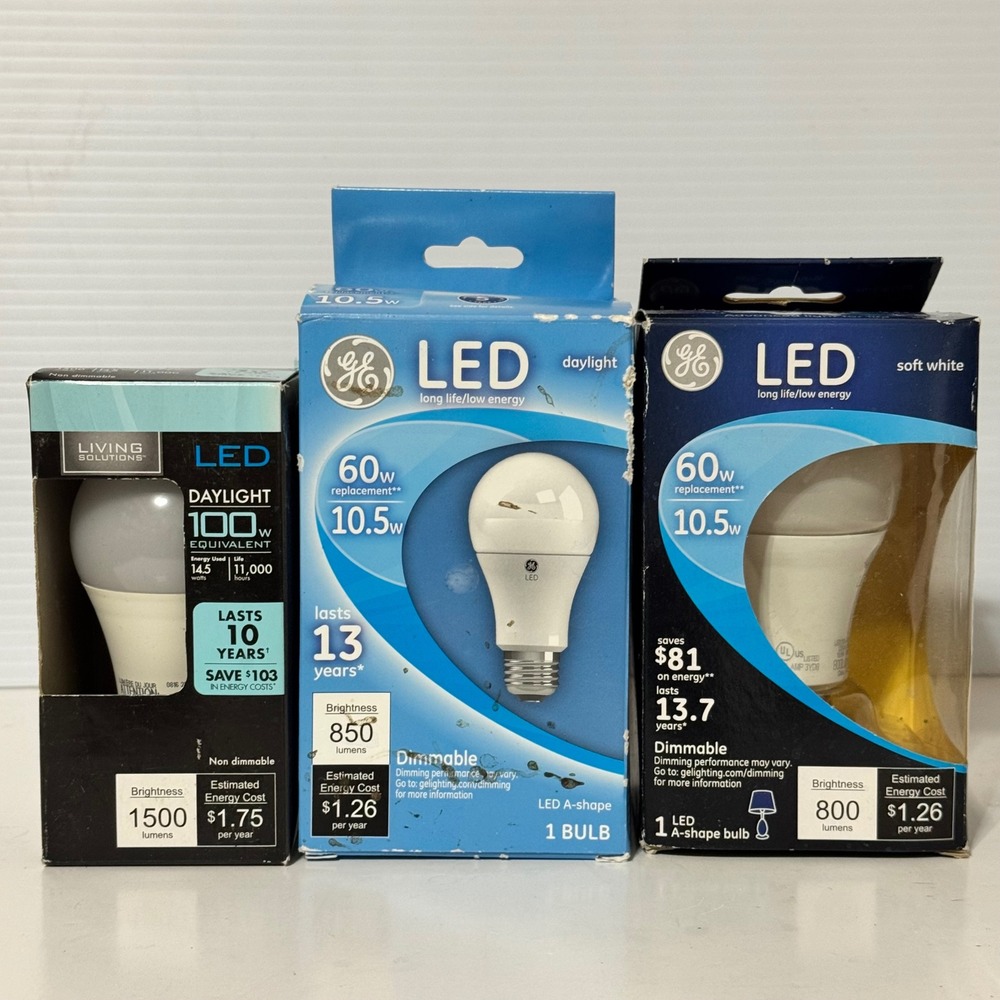 GE & Living Solutions LED Light Bulbs Lot 3 60W 100W Replacement Daylight White